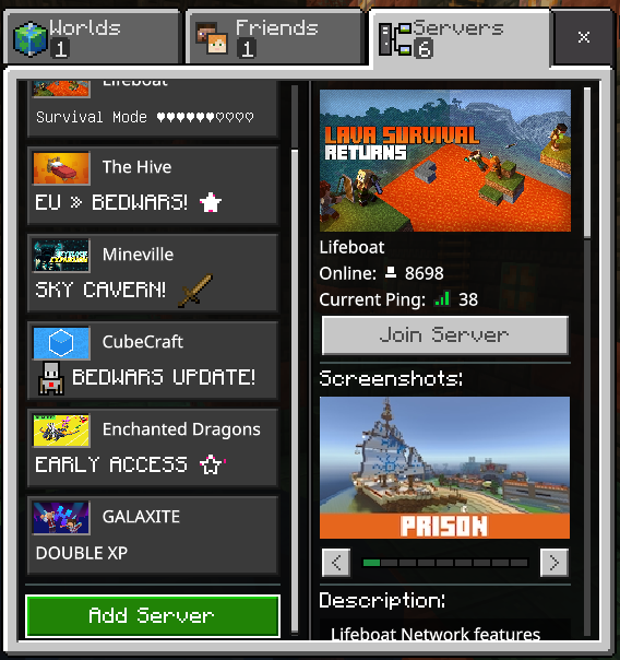 Bedrock Add Server Button